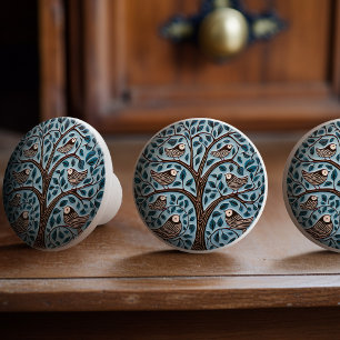 Elegante levensboom Art Nouveau Perched Birds Keramische Knop