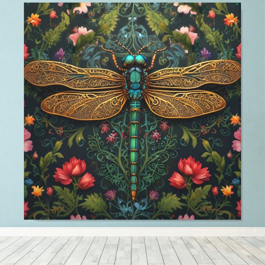 Elegante  libel boho botanische canvas afdruk (Insitu (Houten vloer))