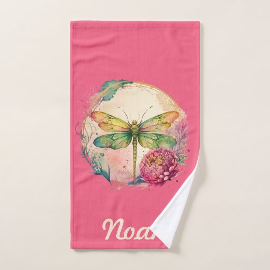 Élégante libellule florale avec nom personnalisé (Serviette à main)