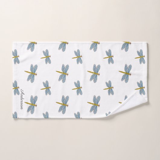 Élégante libellule moderne et script sur blanc (Serviette à main)