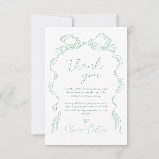 Elegante licht groene hand getrokken boog bruiloft bedankkaart (Voorkant)