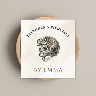 Elegante licht marmeren Funny Skull Tattoo Artiest Vierkante Visitekaartje