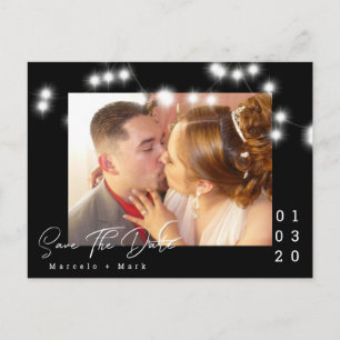 Elegante Licht String Save the Date Script Ansicht Briefkaart