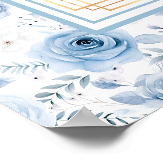 Elegante Lichtblauw Goud Zitplaatskaart Poster (Hoek)