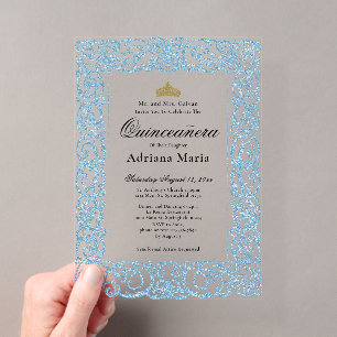 Elegante lichtblauwe 15e verjaardag Quinceanera Acryl Uitnodigingen