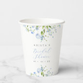 Elegante lichtblauwe bloemige bruidsuitnodiging papieren bekers (Achterkant)