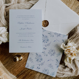 Elegante lichtblauwe Chinoiserie bruiloft Kaart