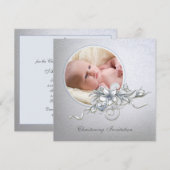 Elegante lichtblauwe foto doop doopsel kaart (Voorkant / Achterkant)