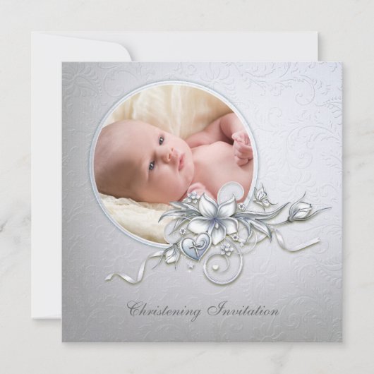 Elegante lichtblauwe foto doop kaart (Voorkant)