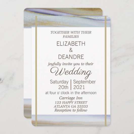 Elegante lichtblauwe gouden moderne strand bruilof kaart (Voorkant / Achterkant)