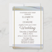 Elegante lichtblauwe gouden moderne strand bruilof kaart (Voorkant)