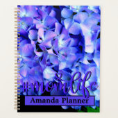 Elegante lichtblauwe magenta paarse bloemen horten planner (Voorkant)