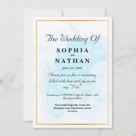 Elegante Lichtblauwe Marmeren Bruiloft Uitnodiging