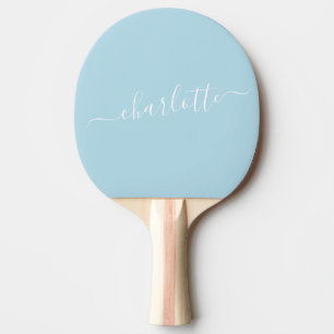 Elegante lichtblauwe scriptnaam gepersonaliseerd tafeltennisbatje
