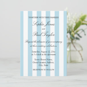 Elegante lichtblauwe strepen trouw uitnodiging