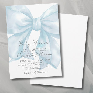 Elegante lichtblauwe strik baby shower kaart