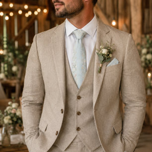 Elegante Lichtblauwe Vintage Botanische Stropdas
