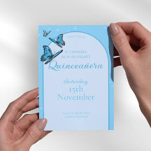 Elegante Lichtblauwe Vlinder Quinceañera - Op Maat