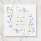 Elegante lichtblauwe waterverf bloemen bruiloft bedankjes labels (Voorkant)