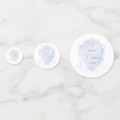 Elegante Lichtblauwe Waterverf Crest dooptafel Confetti (Achterkanten)