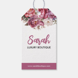 Elegante lichte maroon en beige bloem zakelijke ta cadeaulabel