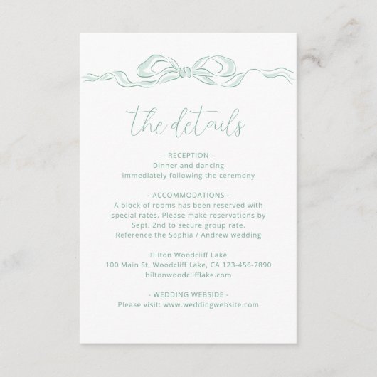 Elegante lichtgroene hand getekend boog bruiloft d informatiekaartje (Voorkant)