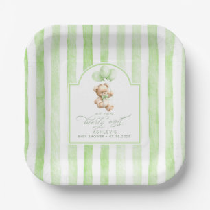 Elegante lichtgroene teddybeer met strepen baby sh papieren bordje