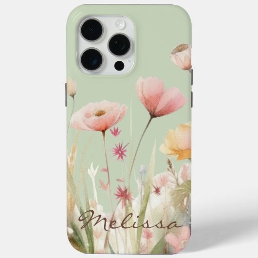 Elegante lichtgroene Waterverf Spring Wildflower Case-Mate iPhone Case (Achterkant)