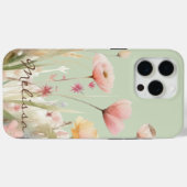 Elegante lichtgroene Waterverf Spring Wildflower Case-Mate iPhone Case (Achterkant (horizontaal))