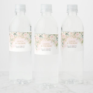 Elegante lichtroze rozen groen gouden bruiloft waterfles etiket