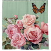 Elegante Lichtroze Rozen Vlinder Douchegordijn (Voorkant)