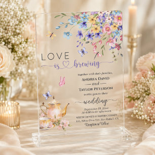 Elegante Liefde Bruist Libellen Bruiloft Acryl Uitnodigingen