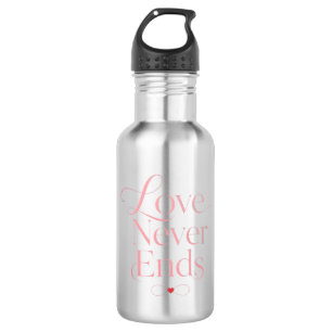 Elegante Liefde Eindigt Nooit Rose Goud Typografie Waterfles
