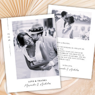 Elegante Liefde en Dank 2 Foto Huwelijk Bedankkaart