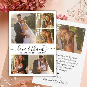 Elegante Liefde en Dank Foto Collage Trouwen Bedankkaart