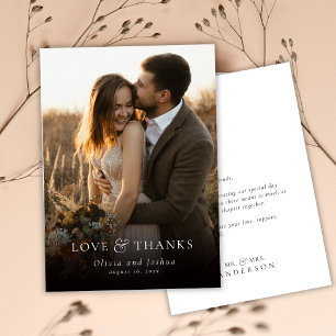 Elegante Liefde en Dank Typografie Foto Bruiloft Bedankkaart