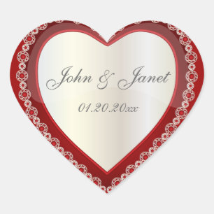 Elegante liefde glanzend diep rood wit juweel hart sticker