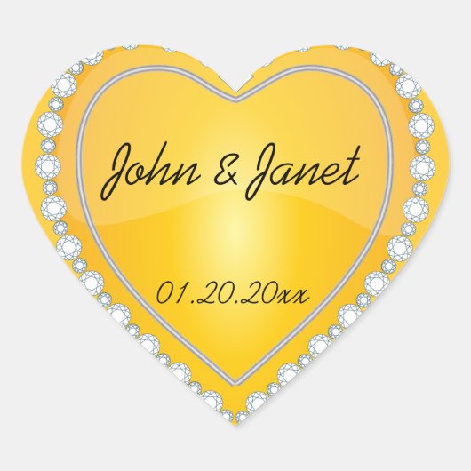 Elegante liefde glanzend geel hart sticker (Voorkant)