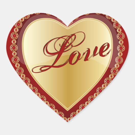 Elegante liefde glanzend rood goud juweel hart hart sticker (Voorkant)