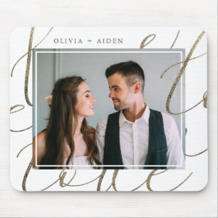 Elegante liefde script foto en naam muismat