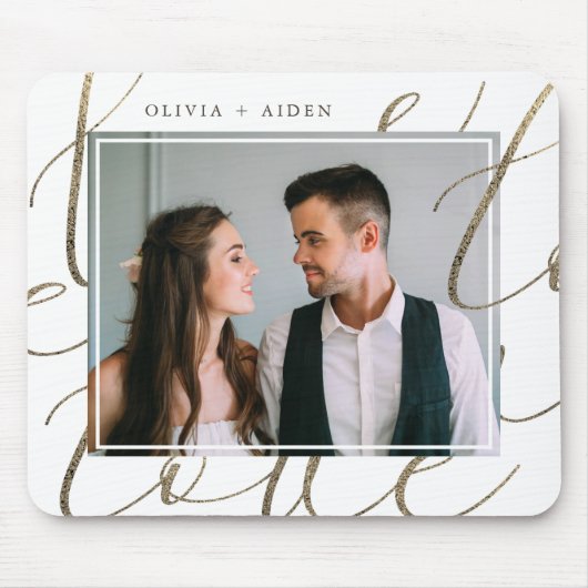 Elegante liefde script foto en naam muismat (Voorkant)