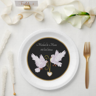 elegante liefdesduiven voeg naam datum Huwelijkspa Papieren Bordje