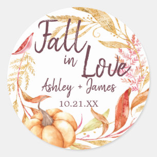 Elegante Liefdeval Herfst Bruiloft Monogram Ronde Sticker