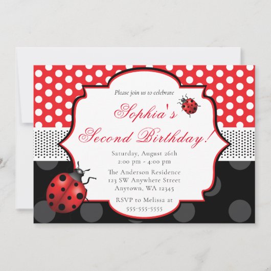 Elegante lieveheersbeestje Polka dot Verjaardag Kaart (Voorkant)