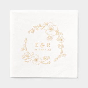 Elegante lijn getrokken bloesems Monogram bruiloft Folie Servetten