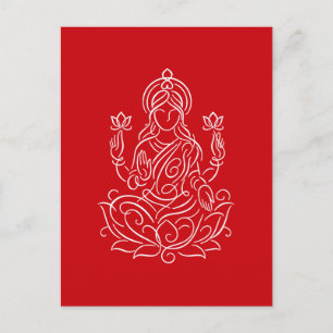 Elegante lijnkunst van Godin Lakshmi op Lotus Feestdagenkaart