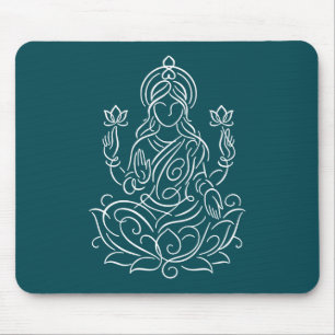 Elegante lijnkunst van Godin Lakshmi op Lotus Muismat