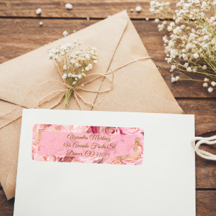 Elegante lijst goud roze roos bloemige Quinceañera Etiket
