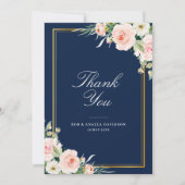 Elegante lijst Navy Blush bloemenbruiloft Bedankkaart (Voorkant)