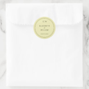 Elegante lijst op Hemelgeel Monogram Bruiloft Ronde Sticker